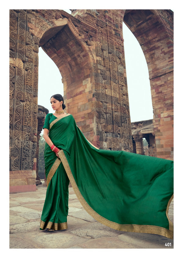 Green Color Saree in Art Silk with Lace Borders