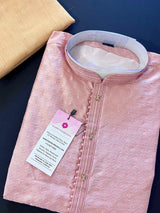 Tea Pink Color Raw Silk Kurta Pajama for Men | Self Design Embroidery Buttis | Cream Mens Kurta | Beige Color Kurta | Kurta Store in USA - Kaash