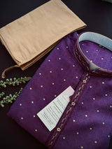 Purple Eggplant Color Men Kurta Pajama | Self Design embroidery Style with Zari Weave buttis | Mens Ethnic Wear | Wedding Wear for Men