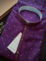 Purple Eggplant Color Men Kurta Pajama | Self Design embroidery Style with Zari Weave buttis | Mens Ethnic Wear | Wedding Wear for Men