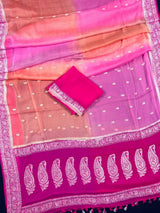 Alia Bhatt Inspired Hot Pink Pure Chiffon Silk Saree with Sliver Zari Work | Multi Color Shades | SILK MARK CERTIFIED | Party Wear Sarees - Kaash
