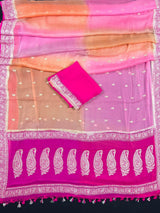 Alia Bhatt Inspired Hot Pink Pure Chiffon Silk Saree with Sliver Zari Work | Multi Color Shades | SILK MARK CERTIFIED | Party Wear Sarees - Kaash