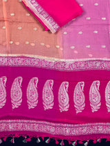 Alia Bhatt Inspired Hot Pink Pure Chiffon Silk Saree with Sliver Zari Work | Multi Color Shades | SILK MARK CERTIFIED | Party Wear Sarees - Kaash