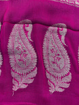 Alia Bhatt Inspired Hot Pink Pure Chiffon Silk Saree with Sliver Zari Work | Multi Color Shades | SILK MARK CERTIFIED | Party Wear Sarees - Kaash