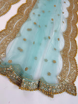 Aqua Blue net dupatta with gold zari, sequin & beads — Kaash Collection