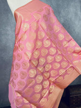 Baby Pink Banarasi with Diya Buttas dupatta in soft silk (non-pure) with big diya buttas with gold zari — Kaash Collection