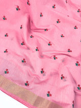 Baby Pink Color Cotton Saree with small Embroidery floral and tissue borders and Pallu | Cotton Sarees - Kaash