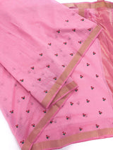 Baby Pink Color Cotton Saree with small Embroidery floral and tissue borders and Pallu | Cotton Sarees - Kaash