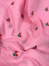 Baby Pink Color Cotton Saree with small Embroidery floral and tissue borders and Pallu | Cotton Sarees - Kaash