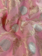Baby Pink Linen Silk saree in linen silk with banarasi borders with floral jaal weave — Kaash Collection