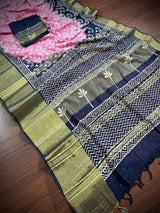 Baby Pink Color Pure Khaadi Linen Cotton with Tissue Borders - Authentic Handloom Saree - Bengal Sarees - Kaash Collection - Kaash