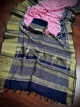 Baby Pink Color Pure Khaadi Linen Cotton with Tissue Borders - Authentic Handloom Saree - Bengal Sarees - Kaash Collection - Kaash