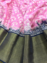 Baby Pink Color Pure Khaadi Linen Cotton with Tissue Borders - Authentic Handloom Saree - Bengal Sarees - Kaash Collection - Kaash