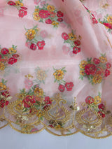 Baby Pink soft organza dupatta with embroidery, sequin, zari & floral prints — Kaash Collection