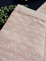 Baby Pink Men Kurta Pajama with Zari Weave work and Self Embroidery - Kaash