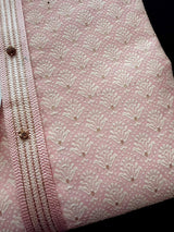 Baby Pink Men Kurta Pajama with Zari Weave work and Self Embroidery - Kaash