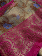 Dark Beige Banarasi Semi Soft Tissue saree in banarasi semi soft silk tissue with antique zari with meenakari & banarasi borders — Kaash Collection