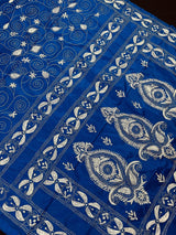 Royal Blue with White Kantha hand Kantha stitch saree on Bangalori silk — Kaash Collection