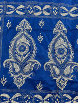 Bangalori Silk Saree with Hand Kantha Stitch in Royal Blue Color | Handwoven Kantha Stitch Sarees | Kantha Saress | Silk Sarees - Kaash