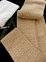 Beige men's kurta pajama in georgette with lucknowi chikankari embroidery — Kaash Collection