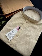Beige Color Cotton Silk Kurta Pajama for Men - Kaash