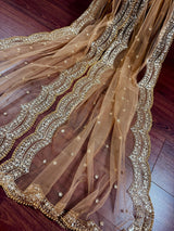 Beige Color Net Dupatta with Zari, Sequin and Beads - Kaash
