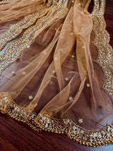 Beige Color Net Dupatta with Zari, Sequin and Beads - Kaash