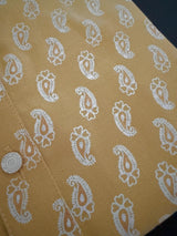 Beige men's kurta pajama in pure cotton with small gold parsley buttis on cotton — Kaash Collection
