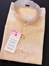 Beige men's kurta pajama in pure cotton silk with premium cotton silk with fancy buttons — Kaash Collection