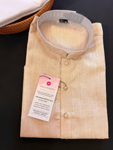 Beige men's kurta pajama in pure cotton silk with premium cotton silk with fancy buttons — Kaash Collection