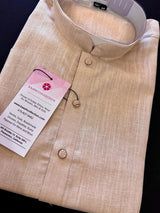 Beige men's kurta pajama in pure cotton silk with premium cotton silk with fancy buttons — Kaash Collection