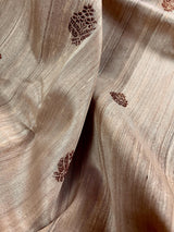 Beige Color Pure Tussar Saree with Antique Zari Weave - Silk Mark Certified - Kaash