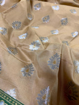 Beige Color Traditional Banarasi Silk Handloom Saree -Green and Blue Combination - Kaash