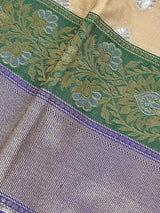 Beige Color Traditional Banarasi Silk Handloom Saree -Green and Blue Combination with Beige Silk Saree - Kaash