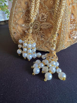 Beige Color Velvet Wedding Potli Bag | Handmade Embellished Stone and Pearl | Desi Indian Pakistani Wedding Purse | Evening Party Purse - Kaash