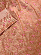 Beige Gold with Copper & Deep Rose Pink Banarasi saree in banarasi mashru tanchoi with mashru tanchoi with jamawar border & pallu — Kaash Collection