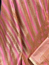 Beige Gold Color with Copper and Deep Rose Pink - Mashru Silk Tanchoi Saree with Jamawar Pallu - Kaash