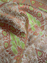 Beige Gold Color with Copper and Lime - Mashru Silk Tanchoi Saree with Jamawar Pallu - Kaash