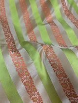 Beige Gold Color with Copper and Lime - Mashru Silk Tanchoi Saree with Jamawar Pallu - Kaash