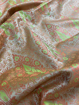 Beige Gold Color with Copper and Lime - Mashru Silk Tanchoi Saree with Jamawar Pallu - Kaash