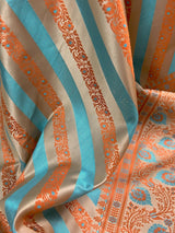 Beige Gold with Copper & Sky Blue Banarasi saree in banarasi mashru tanchoi with mashru tanchoi with jamawar border & pallu — Kaash Collection