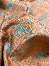 Beige Gold with Copper & Sky Blue Banarasi saree in banarasi mashru tanchoi with mashru tanchoi with jamawar border & pallu — Kaash Collection