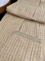 Beige Gold men's kurta pajama in butter silk (non-pure) with multi-pastel stripes with embroidery — Kaash Collection