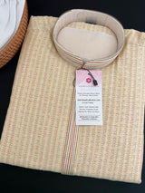 Beige Gold Men Kurta Pajama with intricate Self Embroidery | Butter Soft Silk | Handwork on neckline | Kurta for every occasion - Kaash