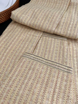 Beige Gold Men Kurta Pajama with intricate Self Embroidery | Butter Soft Silk | Handwork on neckline | Kurta for every occasion - Kaash