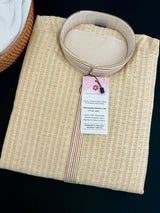 Beige Gold Men Kurta Pajama with intricate Self Embroidery | Butter Soft Silk | Handwork on neckline | Kurta for every occasion - Kaash