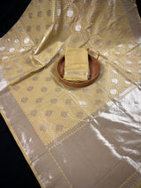 Beige Gold Saree with Muted Sliver Zari Waave - Traditional Banarasi Soft Silk Handloom Saree - Kaash