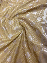 Beige Gold Saree with Muted Sliver Zari Waave - Traditional Banarasi Soft Silk Handloom Saree - Kaash