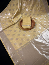 Beige Gold Saree with Muted Sliver Zari Waave - Traditional Banarasi Soft Silk Handloom Saree - Kaash