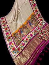 Beige Gold Silk Saree – Bandhej bandhani and with Floral Print Saree - Kaash